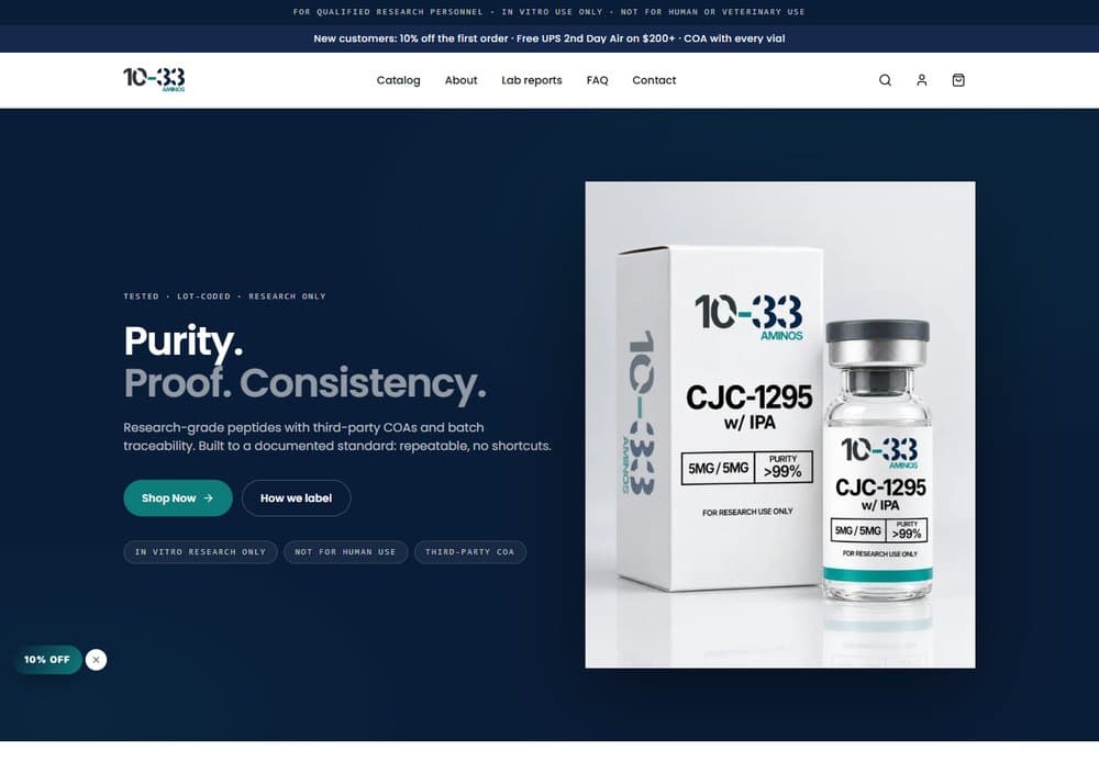 The Dispatch theme, shown on the live www-10-33aminos store