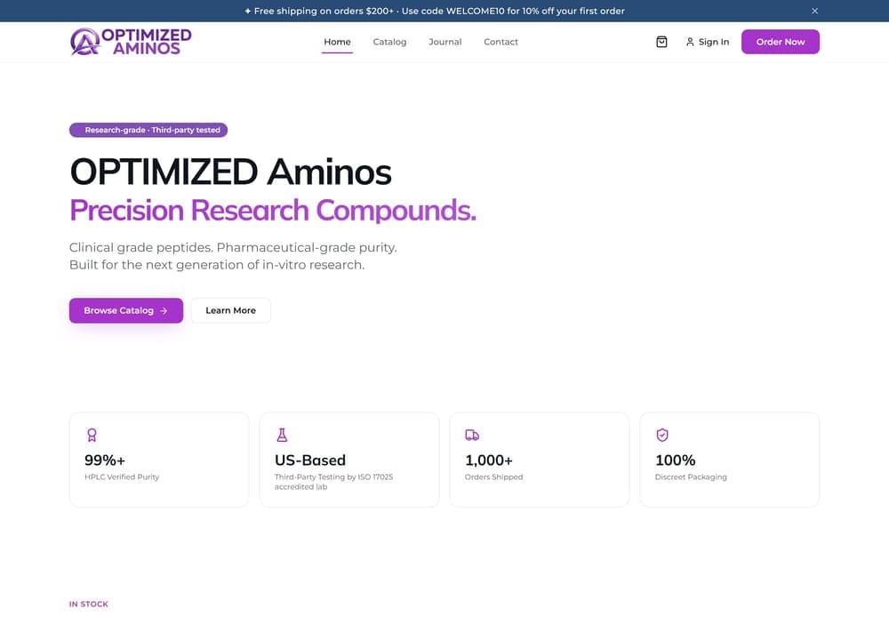 The Amethyst theme, shown on the live optimizedaminos store