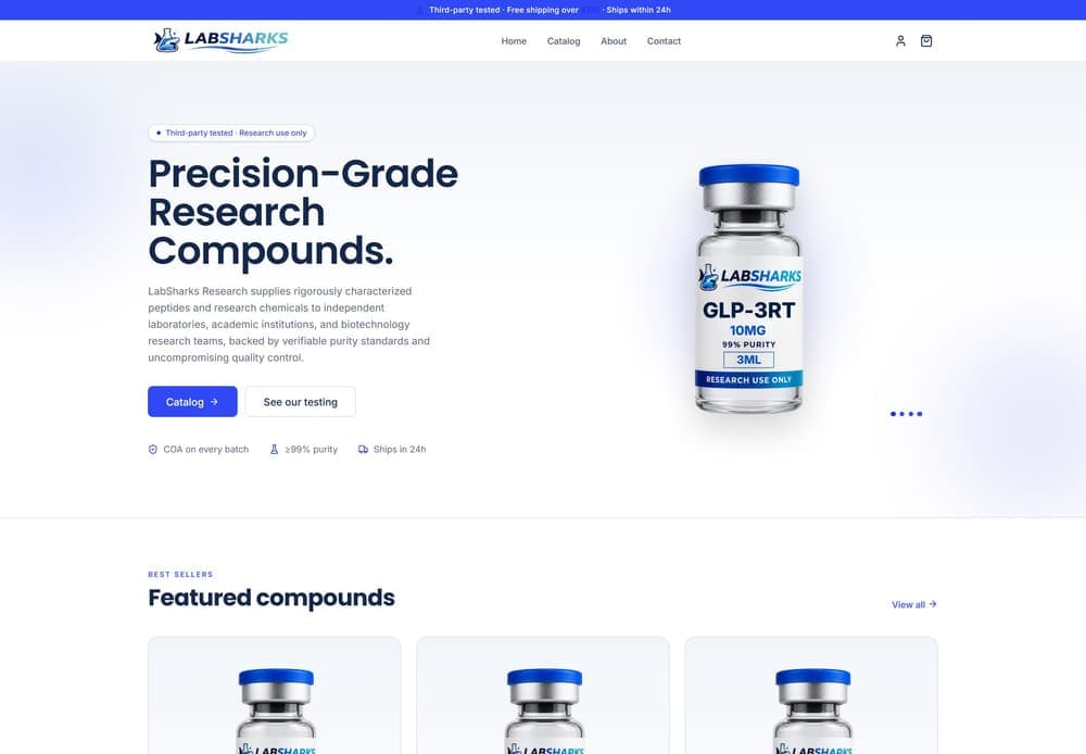 The Meridian theme, shown on the live labsharks-research store
