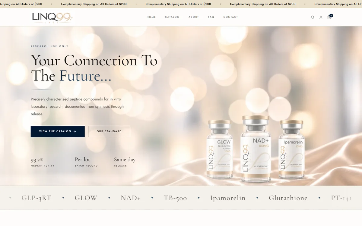 The LINQ99 Labs store home page on the Infinity theme